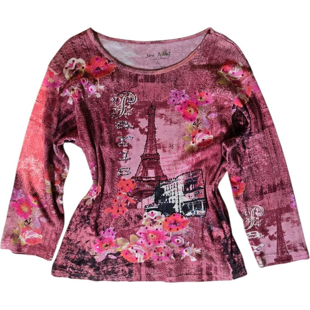 Y2k paris graphic embellished top